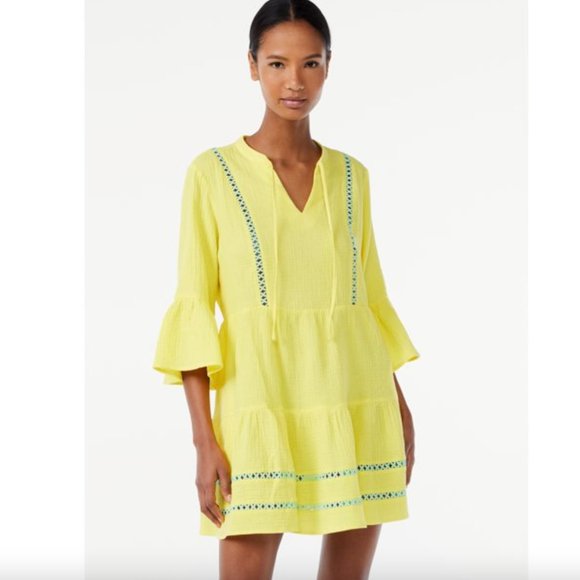 Scoop NYC Dresses & Skirts - Scoop Lemon Yellow/Mint Green Double Gauze Babydoll Dress S